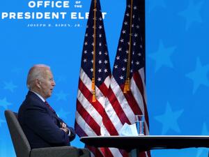 U.S. President-elect Joe Biden speaks virtually to the National Association of Counties Board of Directors December 4, 2020 at the Queen theater in Wilmington, Delaware. Alex Wong/Getty Images/AFP