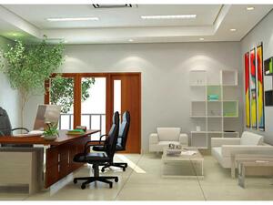 إذا كان طابع المكتب كلاسيكيًّا، يُفضَّل استعمال ورق الجدران إذا كان طابع المكتب كلاسيكيًّا، يُفضَّل استعمال ورق الجدران