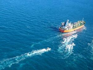 The South Korean-flagged tanker being escorted by Iran's Revolutionary Guards navy after being seized in the Gulf. (AFP)