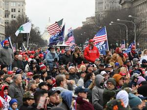 Supporters of US President Donald Trump hold a rally as they protest the upcoming electoral college certification of Joe Biden as President in Washington, DC on January 5, 2021. SAUL LOEB / AFP
