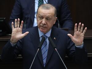 Turkish President and leader of the Justice and Development (AK) Party Recep Tayyip Erdogan speaks during a parliamentary group meeting on January 27, 2021 at the Grand National Assembly of Turkey (GNAT) in Ankara. Adem ALTAN / AFP