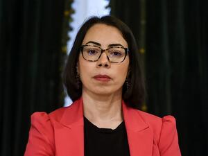 In this file photo taken on September 2, 2020 Nadia Akacha, senior advisor to the Tunisian President in charge of Legal Affairs, attends the new government swearing-in ceremony at Carthage Palace on the eastern outskirts of the capital Tunis, following a confidence vote by parliament. Akacha, currently the president's chief of staff, has been hospitalised after handling a suspicious letter addressed to head of state Kais Saied, his office said in a statement, suggesting an attempted poisoning. She was disch