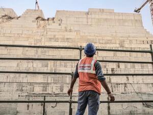 Workers at the Grand Ethiopian Renaissance Dam in Ethiopia last year. (AFP)