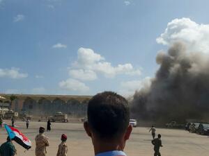  Smoke billows from the airport building in Aden, Yemen. Photo: AFP