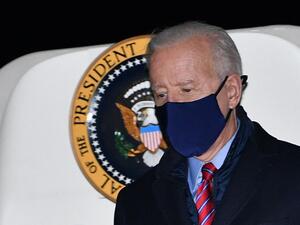 US President Joe Biden steps off Air Force One upon arrival at New Castle Airport in New Castle, Delaware on February 5, 2021. Biden is due to spend the weekend in Wilmington, Delaware. MANDEL NGAN / AFP