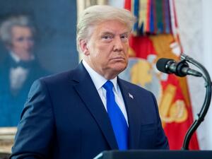 In this file photo taken on December 7, 2020 US President Donald Trump looks on during a ceremony presenting the Presidential Medal of Freedom to wrestler Dan Gable in the Oval Office of the White House in Washington, DC. Here we go again. The defendant in the coming week's impeachment trial -- Donald Trump -- remains the same, but several leading figures in the Senate proceedings have changed from the previous effort to oust the now-former president. So, too, have the charges. Trump was impeached in Decemb