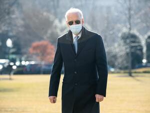US President Joe Biden walks from Marine One after arriving on the South Lawn of the White House in Washington, DC, February 8, 2021, following a weekend in Delaware. SAUL LOEB / AFP