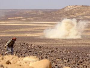 Smoke billows during clashes between forces loyal to Yemen's Saudi-backed government and Huthi rebel fighters in al-Jadaan area about 50 kilometres northwest of Marib in central Yemen on February 11, 2021. Yemen's Iran-backed Huthis rebels have resumed an offensive to seize strategic oil-rich Marib, the government's last northern stronghold, the loss of which would be disastrous for the beleaguered leadership. AFP