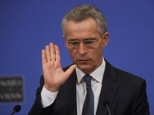 NATO Secretary General Jens Stoltenberg gives a press conference ahead of a Nato Defense minister council at the Alliance headquarters in Brussels, on February 15, 2021. Nato Defense minister will gather on a video Conference on February 17 and February 18 2021. Olivier HOSLET / POOL / AFP