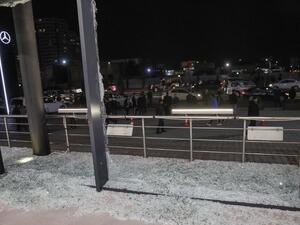 Shattered glass is pictured on the floor of a shop following a rocket attack in Arbil, the capital of the northern Iraqi Kurdish autonomous region, on February 15, 2021. A volley of rockets targeted the Kurdish regional capital in northern Iraq late today, authorities said, as security sources confirmed that at least one hit a military complex hosting US-led coalition troops. SAFIN HAMED / AFP