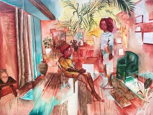 ‘Living Room n7’, 2020 Oil on Canvas by Johanna Mirabel (Instagram)