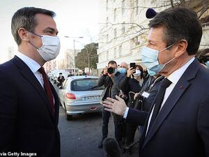 Christian Estrosi (right), the conservative mayor of Nice, welcomed Health Minister Oliver Veran (left) on his visit earlier today. (AFP/File Photo)