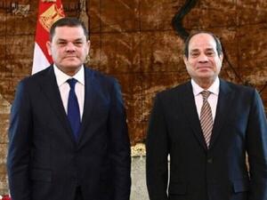  الرئيس المصري عبد الفتاح السيسي، ورئيس الحكومة الليبية الجديدة عبد الحميد الدبيبة