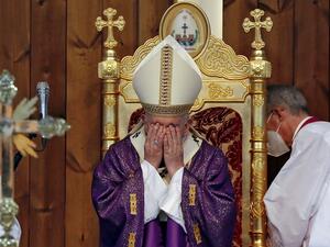 Pope Francis holds a mass at the Franso Hariri Stadium in Arbil