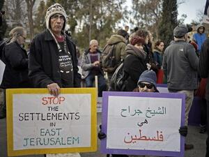 Protesters against the eviction of the Palestinian families in the Sheikh Jarrah district