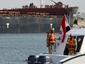 Egyptian coast guards patrol on Suez Canal 