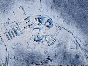 The images show the Russian military has been rebuilding and expanding numerous facilities across the Arctic in recent years. Pictured: The Nagurskoye Air Base