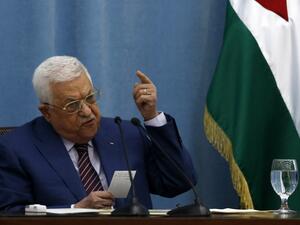 Palestinian President Mahmoud Abbas speaks during an emergency meeting of the Fatah Central Committee and the PLO Executive Committee in the occupied West Bank City of Ramallah, on May 12, 2021. Gaza militants have launched more than 1,000 rockets since the beginning of this week according to Israel's army, which has carried out hundreds of air strikes in the crowded coastal enclave of Gaza