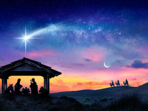 Scene With The Holy Family With Comet At Sunrise