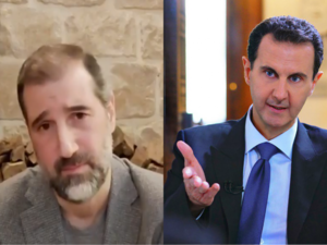 Arch rivals: Rami Makhlouf (L) Bashar Al Assad 