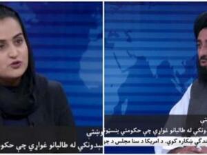 Wanita Pertama interviewing a Taliban official 