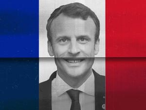 Macron in the French flag 