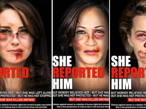 The photoshopped photos were used as part of an EU campaign to end violence against women