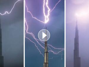 صاعقة رعدية تضرب قمة برج خليفة في دبي