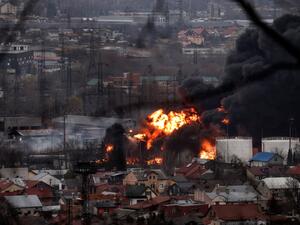 Russian missiles hit fuel tank in Lviv, Ukraine