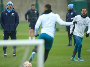 جانب من تدريبات مانشستر سيتي الاستعدادية لمواجهة أتلتيكو مدريد اليوم