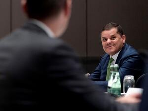 Libyan Prime Minister Abdul Hamid Dbeibeh attends a meeting with US Secretary of State Antony Blinken (not pictured) at the Marriott Hotel in Berlin, Germany, on June 24, 2021. AFP / POOL / Andrew Harnik Libyan Prime Minister Abdul Hamid Dbeibeh