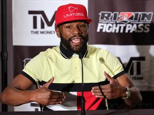Boxer Floyd Mayweather Jr. speaks during a news conference announcing an exhibition boxing bout against mixed martial artist Mikuru Asakura at The M Resort on June 13, 2022 in Henderson, Nevada. The bout will take place in September 2022 in Japan as part of a RIZIN Fighting Federation show. Ethan Miller/Getty Images/AFP (Photo by Ethan Miller / GETTY IMAGES NORTH AMERICA / Getty Images via AFP)