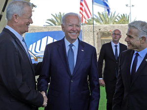 (From L) Gantz, Biden, Lapid  