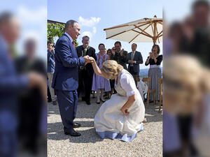 Karin Kneissl seen with Russian leader Putin performing a waltz dance with Putin on her wedding Day. (Twitter) Wedding Day