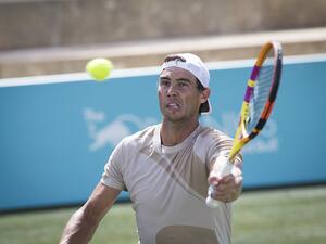 Spanish tennis player Rafael Nadal takes part in a training session at Santa Ponsa Country Club in Santa Ponsa, on the Spanish Balearic Island of Mallorca, on June 17, 2022. (Photo by JAIME REINA / AFP)