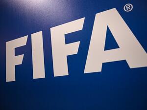 A picture shows the FIFA logo during a press conference held by the president of the football's governing body at the FIFA Executive Football Summit on February 15, 2019 in Istanbul. / AFP / OZAN KOSE