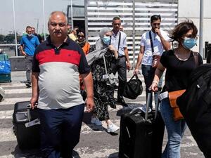 Palestinians leaving Larnaca Airport 