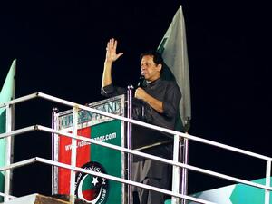 Former Pakistan's prime minister Imran Khan delivers a speech in a rally in Multan on September 8, 2022. (Photo by Shahid Saeed MIRZA / AFP) Former Pakistan's prime minister Imran Khan