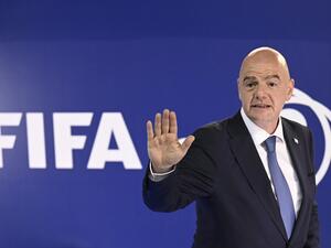 President of the International Federation of Association Football (FIFA), Swiss Gianni Infantino, gestures after a press conference at the Sports Center Dome of the Autonomous Sports Confederation of Guatemala in Guatemala City, on August 30, 2022. (Photo by JOHAN ORDONEZ / AFP)
