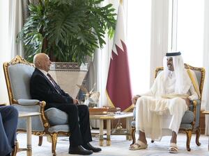 الشيخ تميم بن حمد آل ثان، ورئيس ‏مجلس النواب الليبي، عقيلة صالح