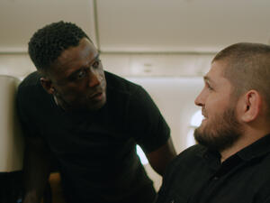 Clarence Seedorf and Khabib Nurmagomedov on board Etihad Airways  Football-mad Mystery Guest Upstages Sporting Legends Khabib and Seedorf In Etihad’s Flight to Doha Film