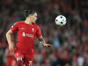 Liverpool's Uruguayan striker Darwin Nunez plays the ball during the UEFA Champions League group A football match between Liverpool and Ajax at Anfield in Liverpool, north west England on September 13, 2022. (Photo by Lindsey Parnaby / AFP)