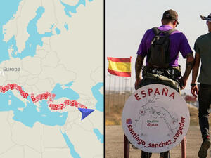 Santiago Sánchez started his walking journey from Madrid to Doha to attend FIFA World Cup 2022 in Qatar. (Instagram/@santiago_sanchez_cogedor) Spanish man Santiago Sánchez