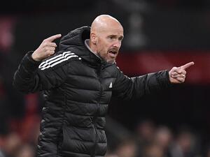 Manchester United's Dutch manager Erik ten Hag gestures on the touchline during the UEFA Europa League Group E football match between Manchester United and Omonoia Nicosia, at Old Trafford stadium, in Manchester, north-west England, on October 13, 2022. (Photo by Oli SCARFF / AFP)