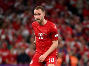 Denmark's midfielder Christian Eriksen controls the ball during the UEFA Nations League football match between Denmark and France in Copenhagen on September 25, 2022. (Photo by FRANCK FIFE / AFP)