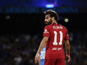 Liverpool's Egyptian forward Mohamed Salah rects during the UEFA Champions League Group A first leg football match between SSC Napoli and Liverpool FC at the Diego Armando Maradona Stadium in Naples on September 7, 2022. (Photo by Filippo MONTEFORTE / AFP)