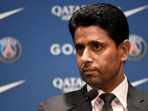 Paris Saint-Germain's (PSG) President Nasser Al-Khelaifi (Photo by Bertrand GUAY / AFP)