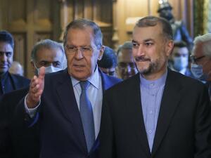 Russian Foreign Minister Sergei Lavrov (L) attends a meeting with Iranian Foreign Minister Hossein Amir-Abdollahian in Moscow, August 31, 2022. (Photo by MAXIM SHEMETOV / POOL / AFP) Foreign Minister