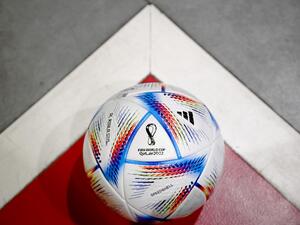A picture taken on November 8, 2022 in Paris, shows the official match ball of the Football FIFA World Cup 2022 in Qatar. (Photo by FRANCK FIFE / AFP) World Cup