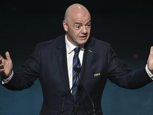 FIFA president Gianni Infantino delivers a speech during the football draw ceremony for the Australia and New Zealand 2023 FIFA Women's World Cup at the Aotea Centre in Auckland on October 22, 2022. (Photo by WILLIAM WEST / AFP)